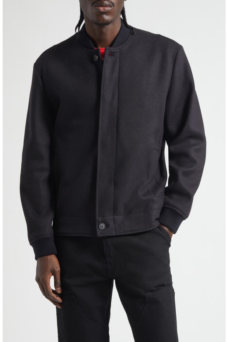 Boiled Wool Blend Jersey Bomber Jacket, Main, color, NAVY