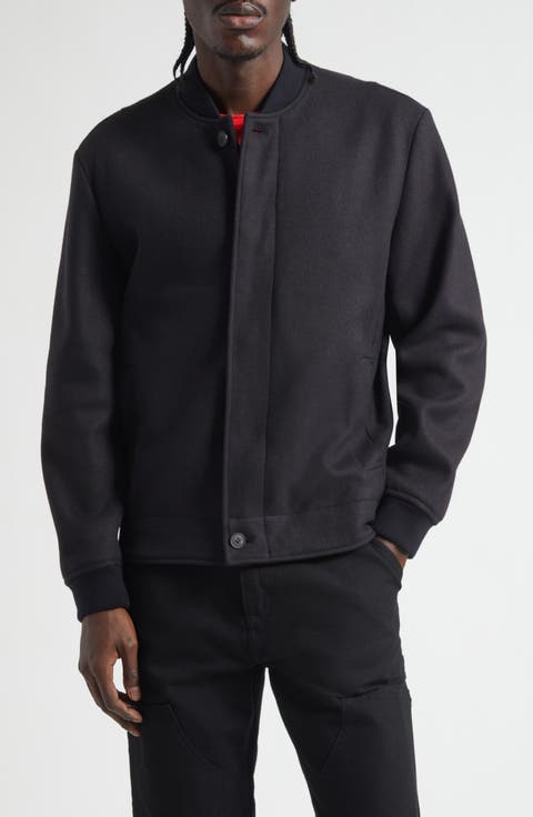 Boiled Wool Blend Jersey Bomber Jacket