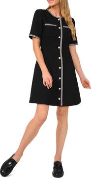 CeCe Button Front Tweed A-Line Dress