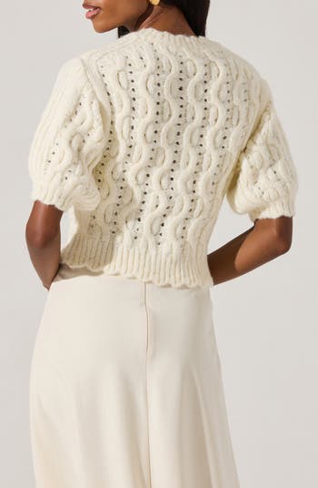 Bow Cable Stitch Short Sleeve Cardigan
