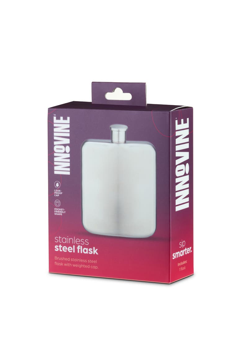 Brushed Stainless Steel Flask, Alternate, color, Silver