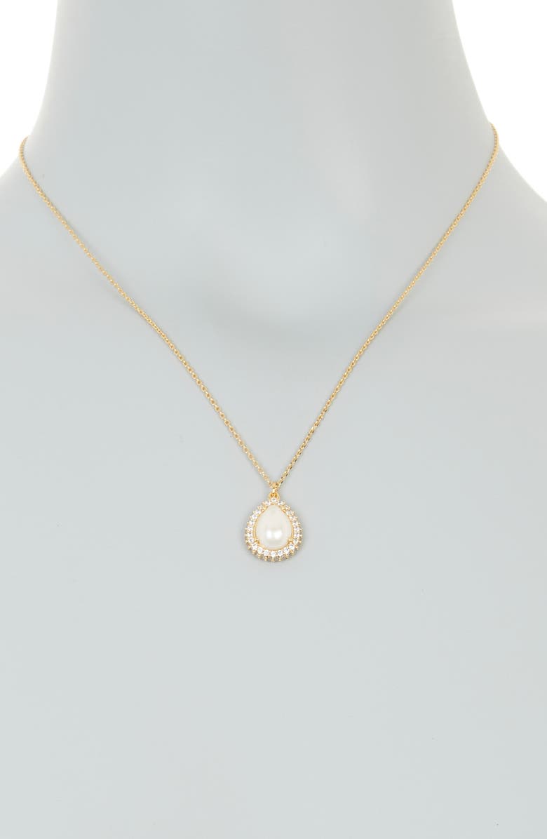 KATE SPADE SATURDAY brilliant statements pavé halo pendant necklace, Alternate, color, Cream Gold