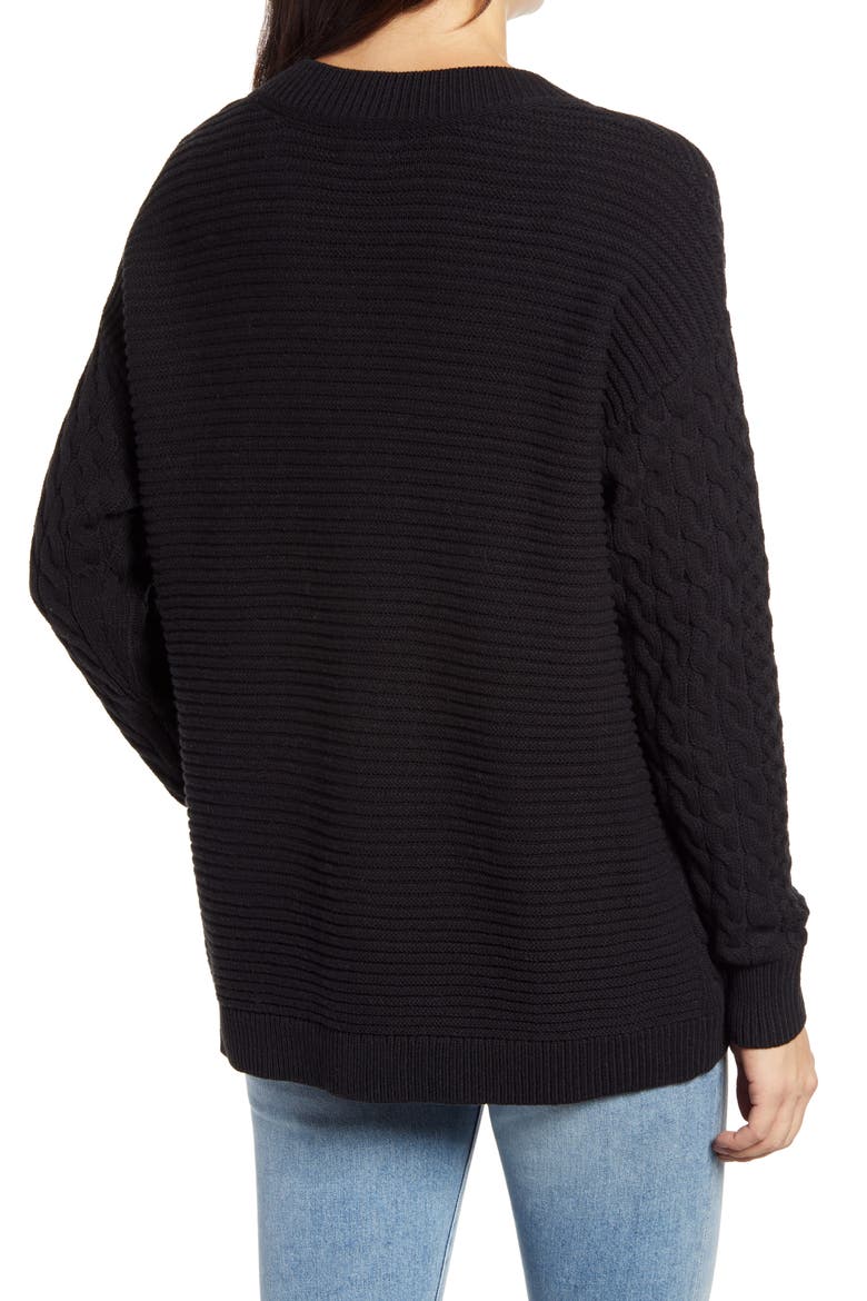 Cable V-Neck Sweater, Alternate, color, BLACK