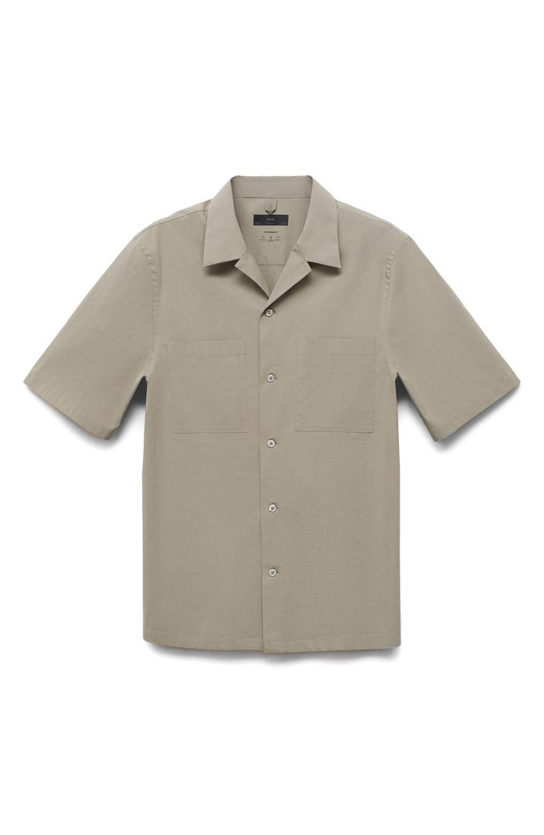 MANGO Solid Stretch Cotton Blend Camp Shirt, Alternate, color, Khaki Grey