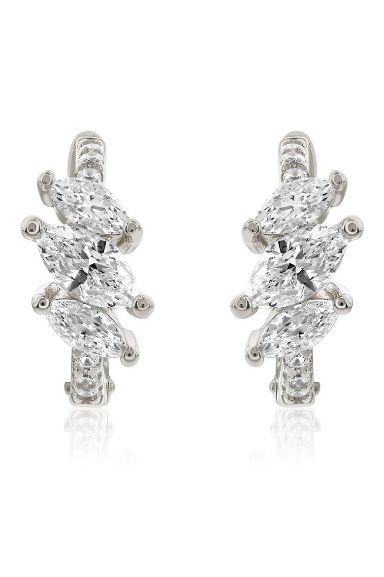 Marquis Cubic Zirconia Huggie Hoop Earrings, Main, color, SILVER