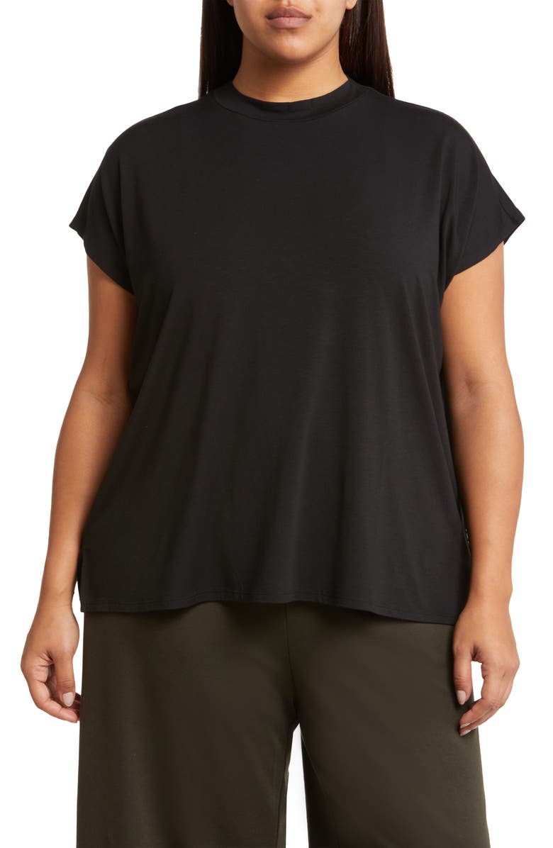 Eileen Fisher Mock Neck T-Shirt, Main, color, Black