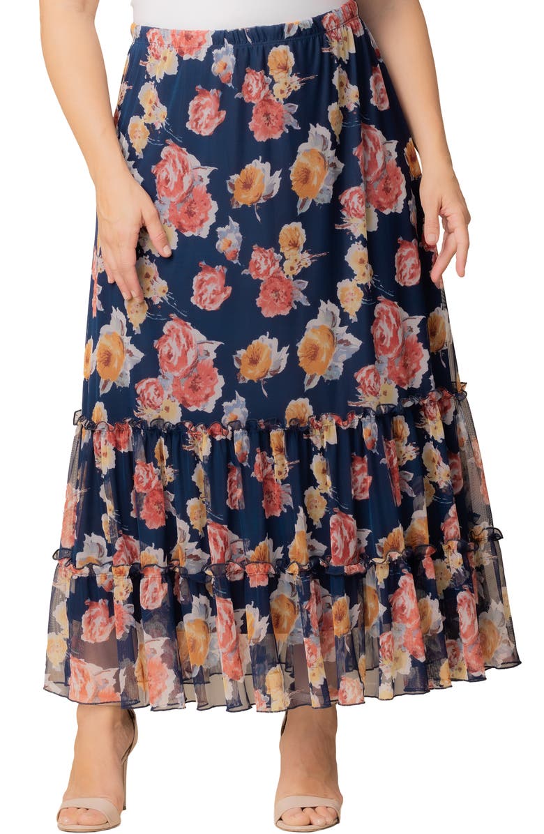 Kiyonna Isla Tiered Mesh Skirt, Main, color, Brushed Florals