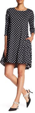 Nina Leonard Three-Quarter Sleeve Stretch Knit Trapeze Dress