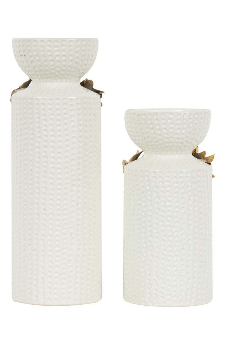 VIVIAN LUNE HOME Set of 2 Ceramic Candleholders, Alternate, color, White
