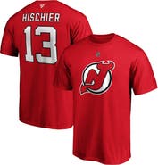 FANATICS Men's Fanatics Branded Nico Hischier Red New Jersey Devils Team Authentic Stack Name & Number T-Shirt