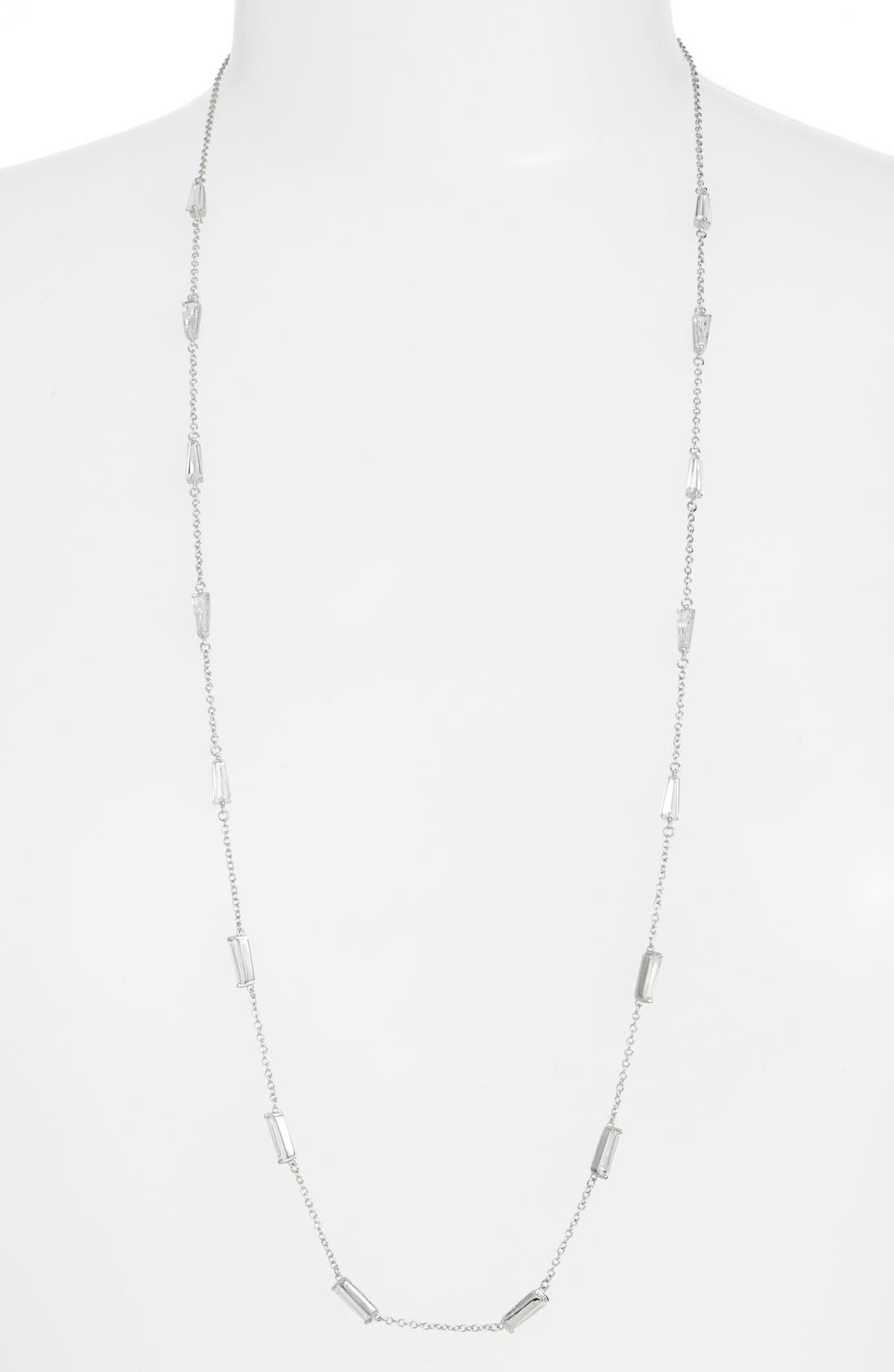 CZ by Kenneth Jay Lane Long Baguette Cubic Zirconia Station Necklace