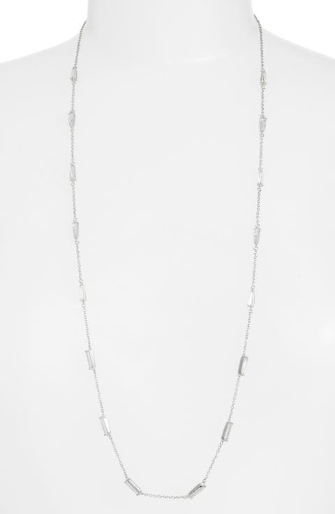 Long Baguette Cubic Zirconia Station Necklace