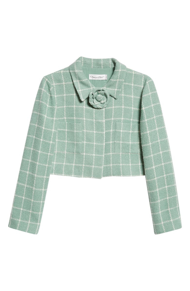 Oscar de la Renta Windowpane Check Bouclé Tweed Crop Jacket, Main, color,