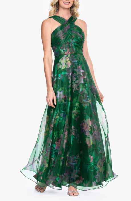 Floral Print Organza Sleeveless Gown