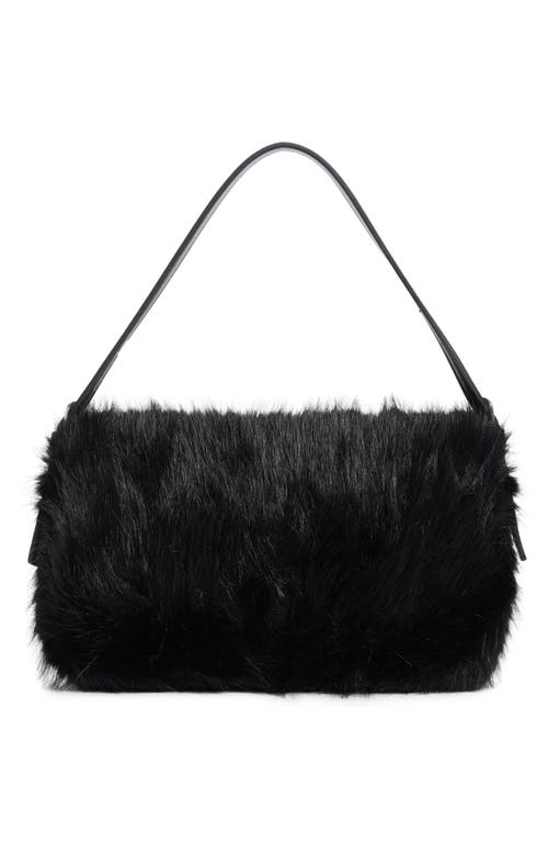 Bcbg Faux Fur Buckle Shoulder Bag In Black