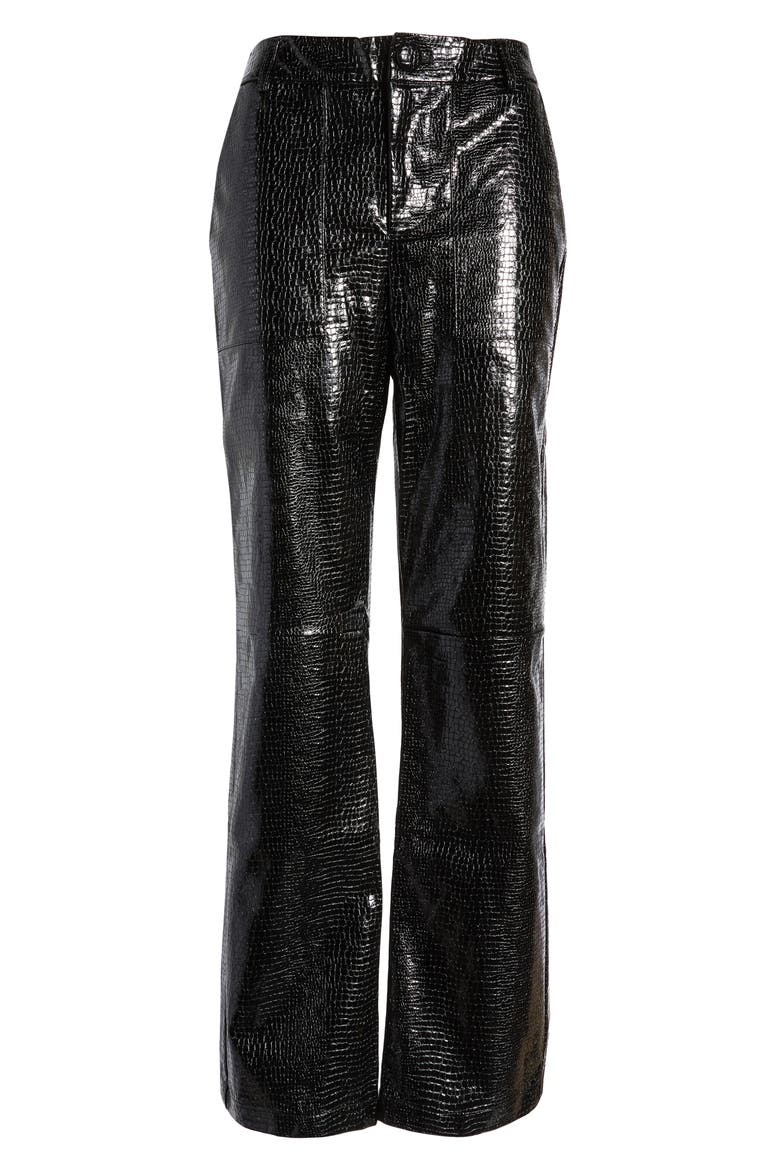 Wilcox Croc Embossed Wide Leg Faux Leather Pants, Alternate, color, BLACK PATENT CROC