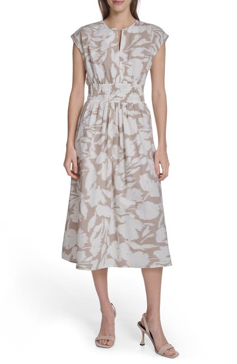 Smocked Fit and Flare Midi Dress