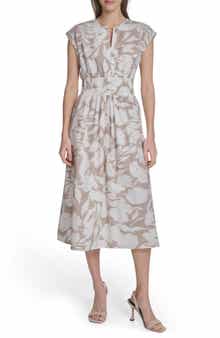 Calvin Klein Smocked Fit and Flare Midi Dress