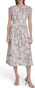 Calvin Klein Smocked Fit and Flare Midi Dress