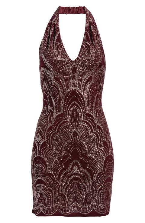Glitter Slinky Halter Cocktail Minidress