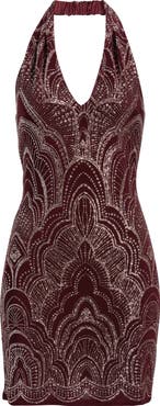 Jump Apparel Glitter Slinky Halter Cocktail Minidress