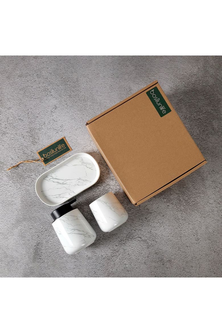 Marble 3-Piece Bathroom Set Sustainable Ceramic, Alternate, color, White