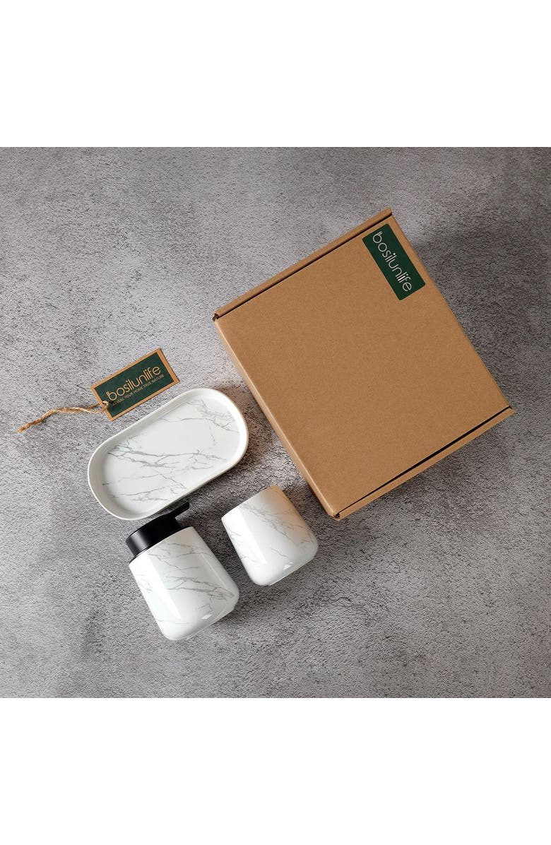 Bosilunlife Marble 3-Piece Bathroom Set Sustainable Ceramic, Alternate, color, White