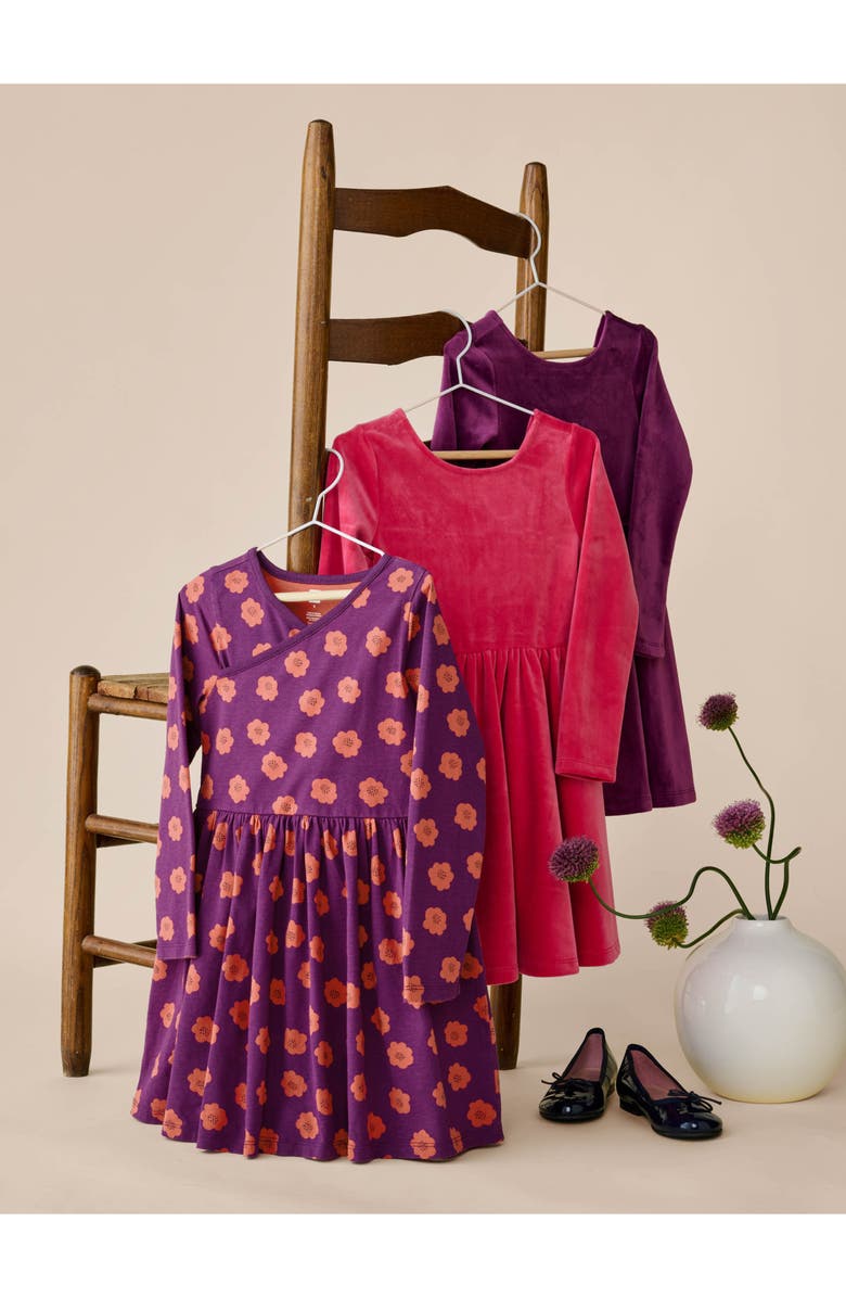 Tea Collection Long Sleeve Wrap Neck Dress, Alternate, color, Simple Chrysanthemums