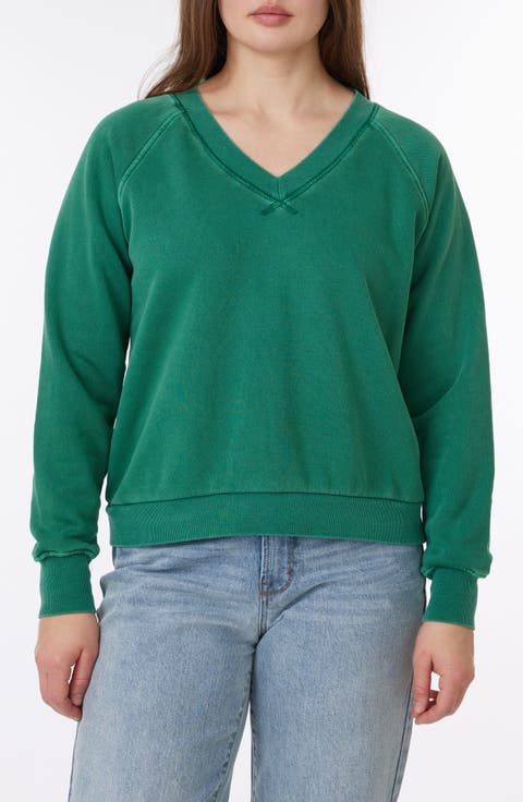 Delilah Sunwashed Fleece V-Neck Sweatshirt