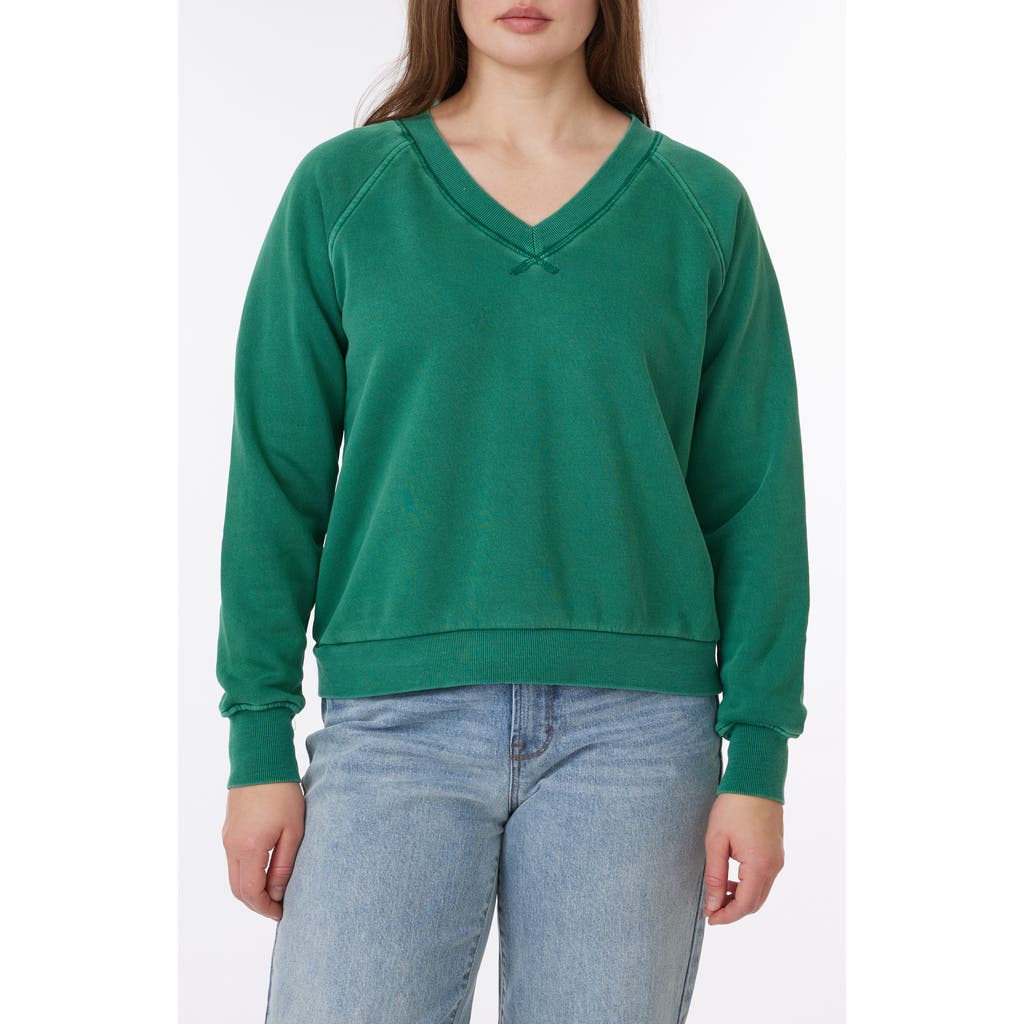 C&c California C & C California Delilah Sunwashed Fleece V-neck Sweatshirt In Pine Green
