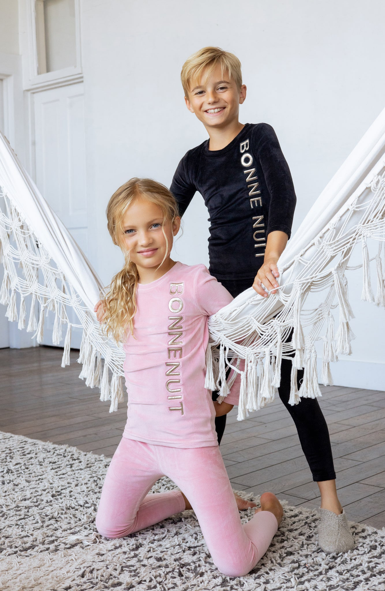 NoggiWear Velour Puffy Letters Footie, Alternate, color, Black