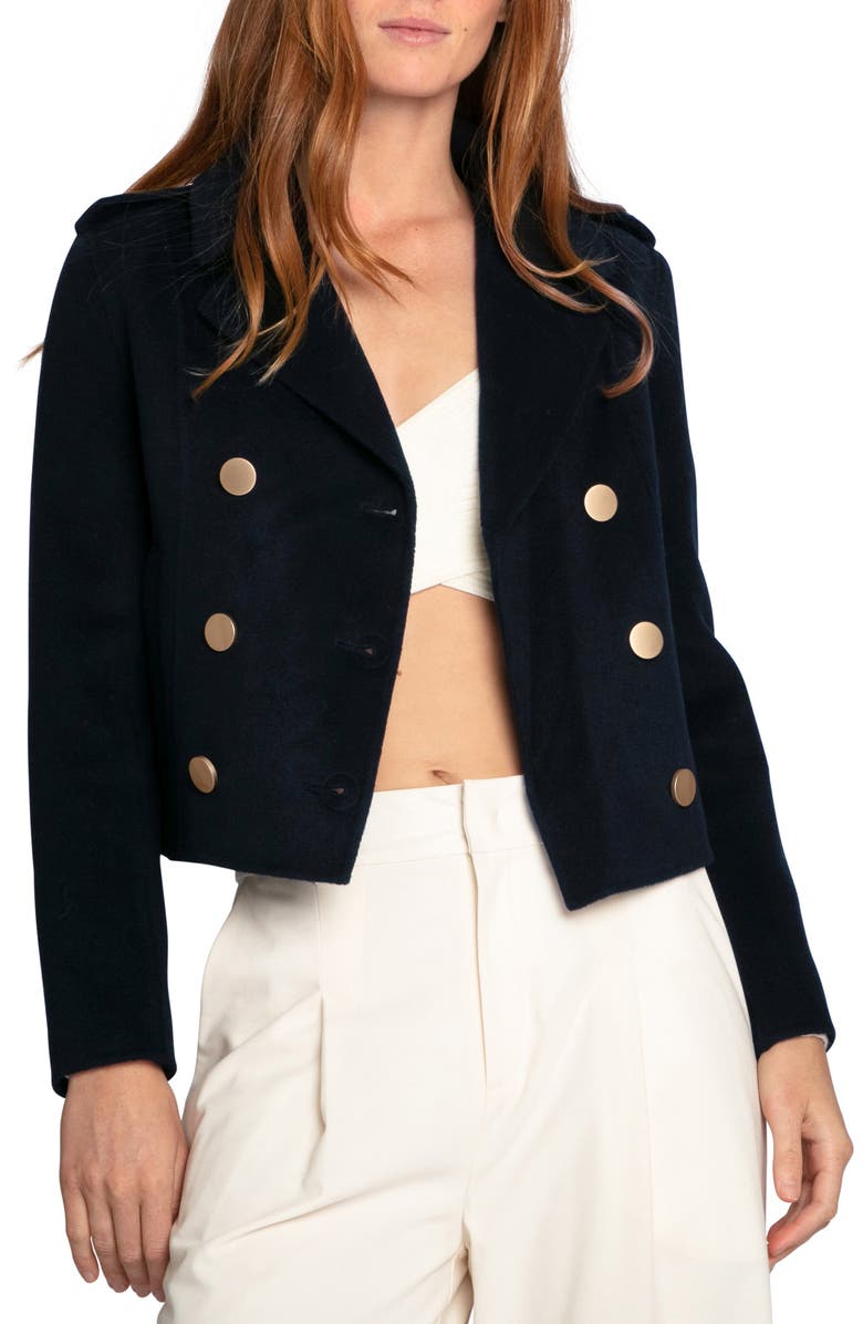 Belle & Bloom Love Me Now Wool Blend Crop Coat, Main, color, Navy