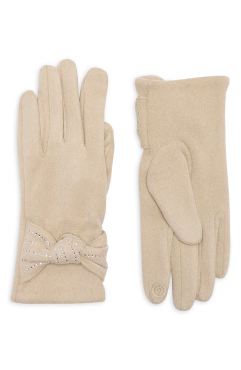 Rhinestone Bow Faux Suede Gloves