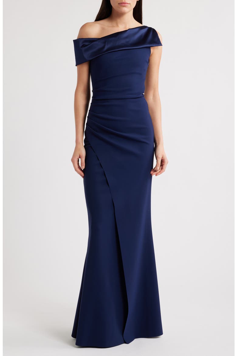 Koppany Ruched Off the Shoulder Mermaid Gown, Main, color, BLUE NOTTE