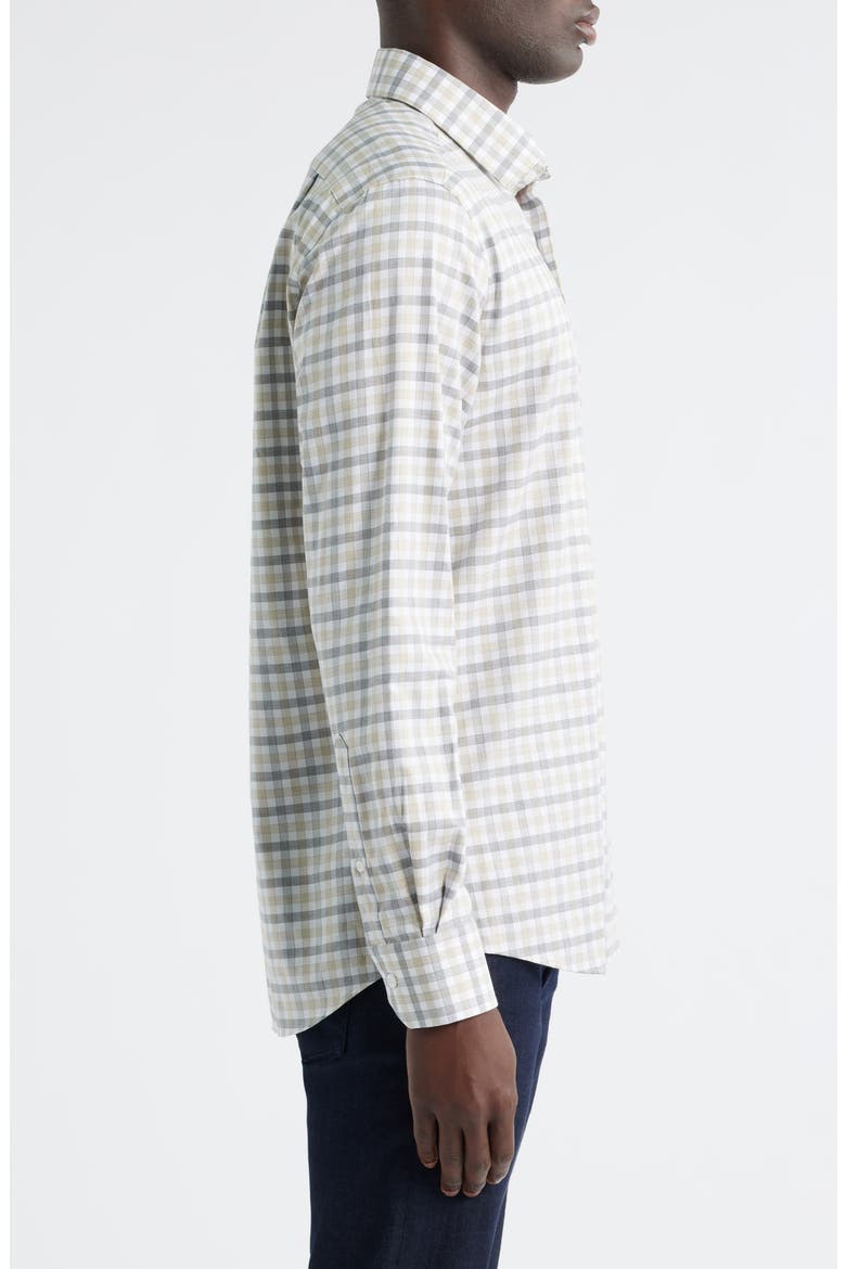 Regular Fit Check Mélange Cotton Gingham Button-Up Shirt, Alternate, color, KHAKI