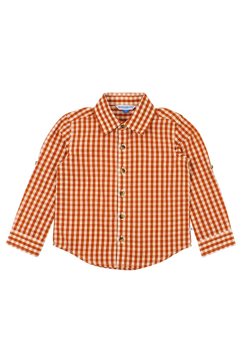 Toddler Boys Long Sleeve Button Down Shirt, Main, color, Classic Rust Gingham