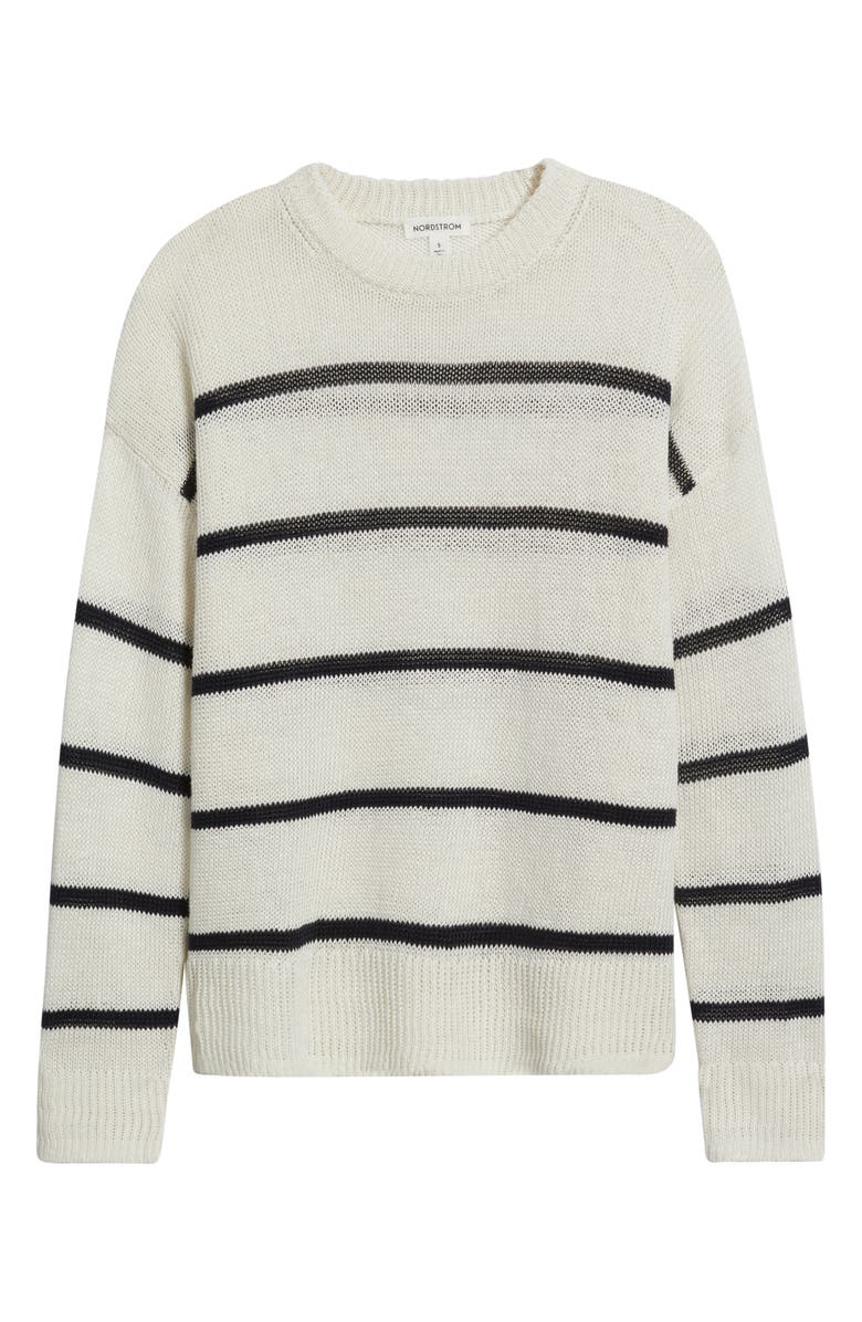 Nordstrom Open Knit Linen Sweater, Alternate, color, Ivory Tofu- Navy Night Stripe