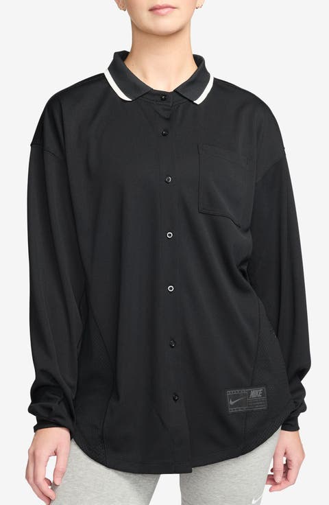 Sportswear Oversize Long Sleeve Jersey Button-Up Shirt