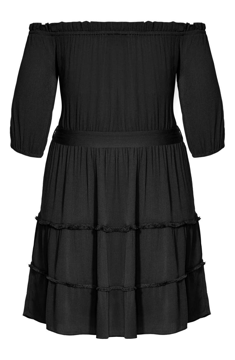 City Chic Fiesta Fringe Off the Shoulder Dress, Alternate, color, 