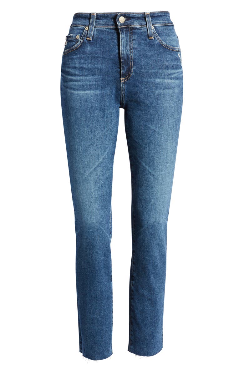 AG Mari Raw Hem High Waist Crop Straight Leg Jeans, Alternate, color, 12 Years Blue Dusk