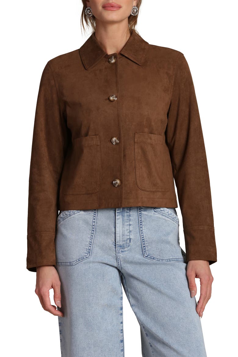 Faux Suede Jacket, Alternate, color, DEEP TOFFEE