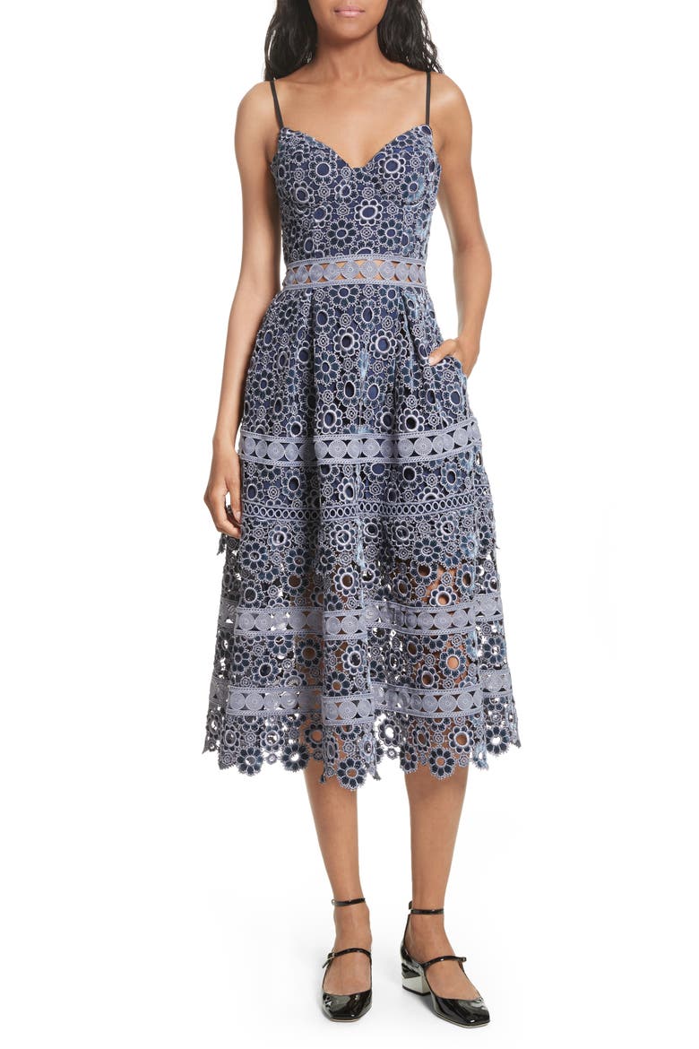 Embroidered Cutwork Midi Dress, Main, color, LILAC
