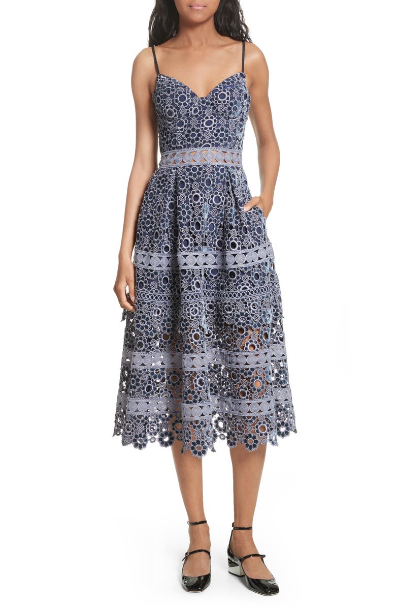 Self-Portrait Embroidered Cutwork Midi Dress, Main, color, 