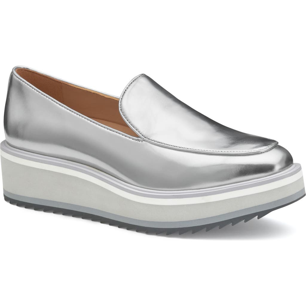 Johnston & Murphy Gracelyn Venetian Platform Loafer In Silver Italian Metallic