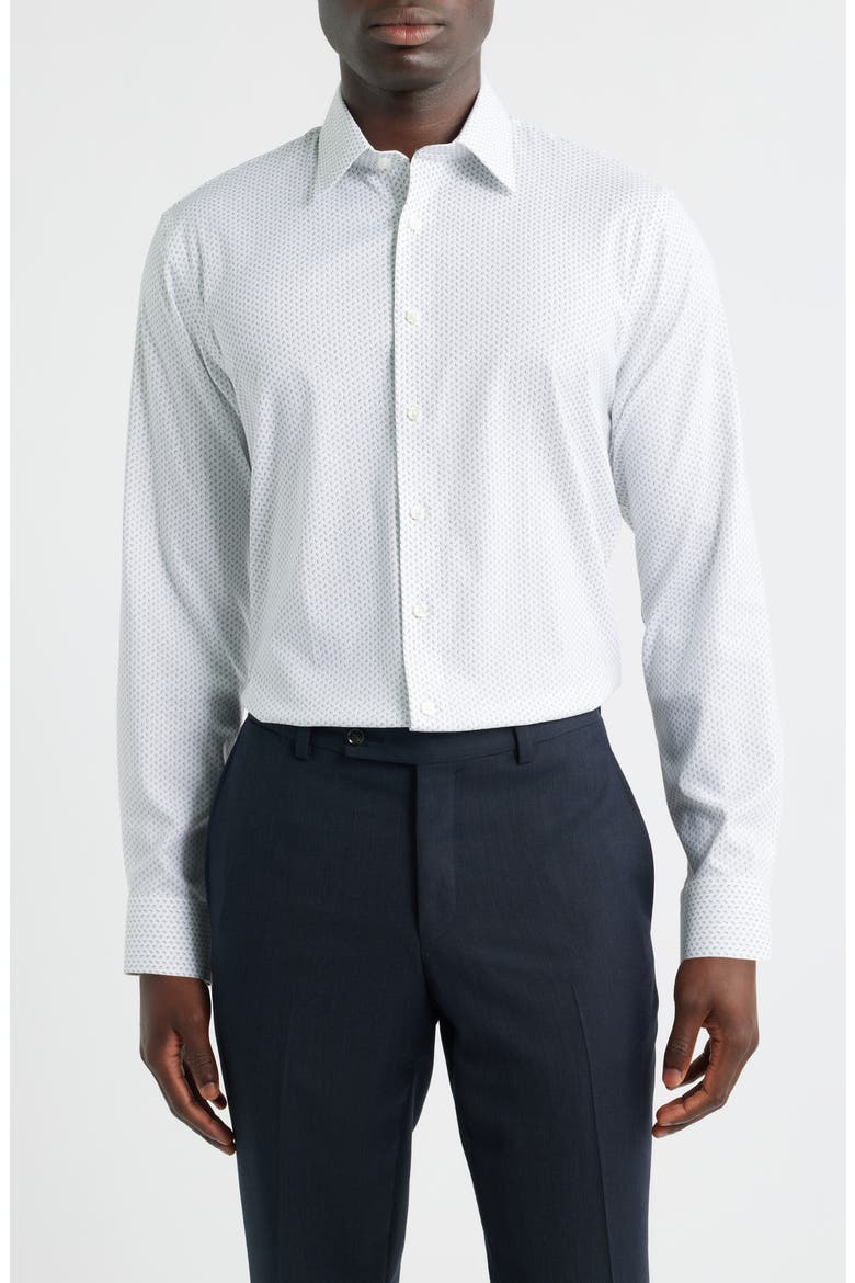 Trim Fit Patterned Premium Performance Twill Dress Shirt, Main, color, GREY DIAMOND GEO