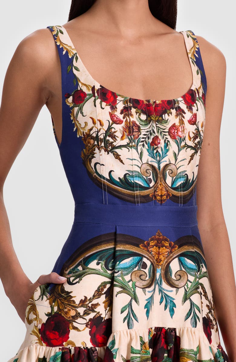 Alice + Olivia Diana Print High-Low Midi Dress, Alternate, color, Gilded Rose