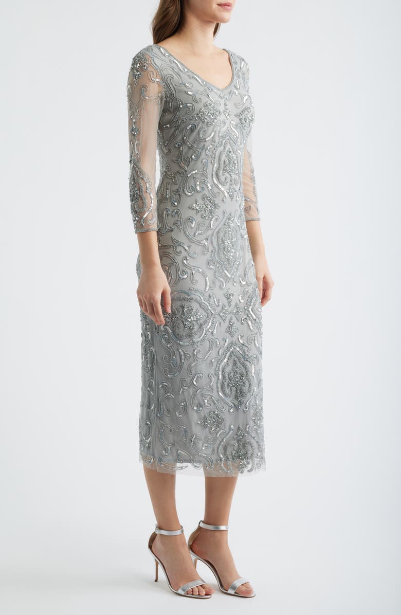 Pisarro Nights Sequin & Beaded Cocktail Sheath Dress, Alternate, color, Blue