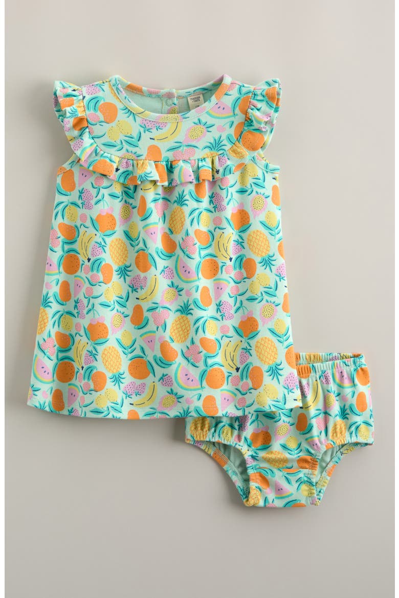 Ruffle Yoke Cotton Dress with Bloomers, Main, color, GREEN CRYSTAL FRUIT PUNCHDNU