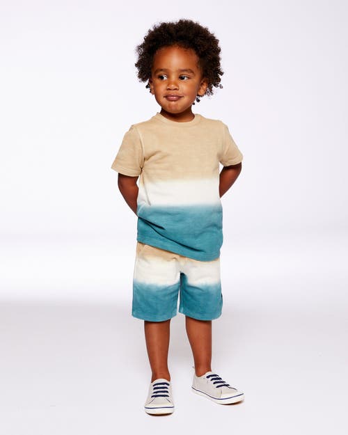 DEUX PAR DEUX DEUX PAR DEUX LITTLE BOY'S FRENCH TERRY SHORT GRADIENT BEIGE AND TEAL