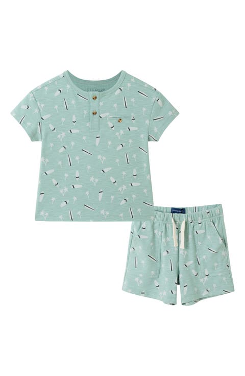 Surfboard Print Henley T-Shirt & Drawstring Shorts Set (Baby)